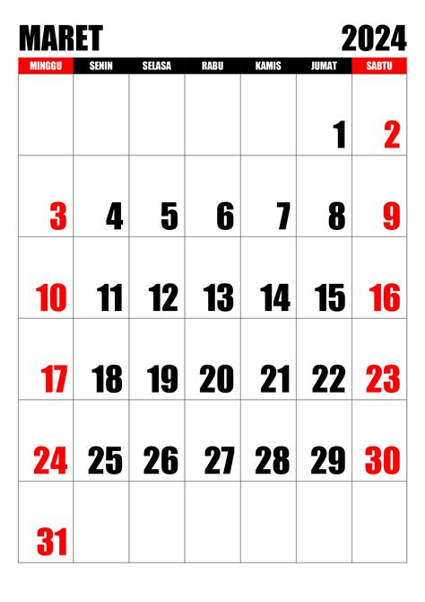 Gambar Maret 2024 Desain Kalender Gaya Minimalis Vekt