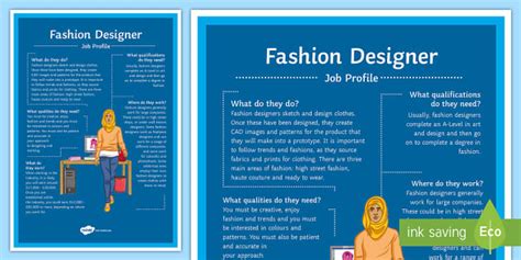 Fashion Designer Job Profile A4 Display Poster Twinkl