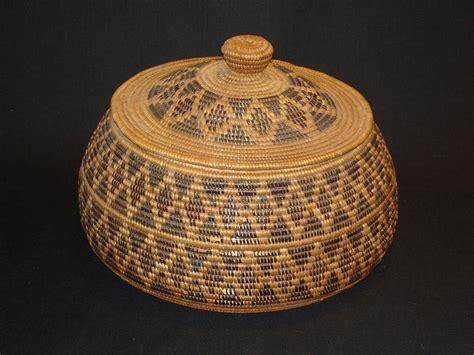 Yokuts Basket With Cover Circa 1920 Diameter 10in Height 6in