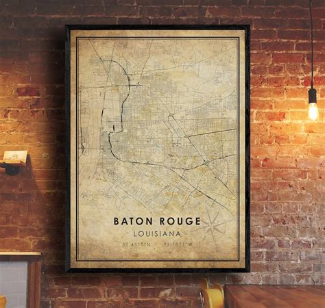 Baton Rouge Vintage Map Print Baton Rouge Map Louisiana Etsy