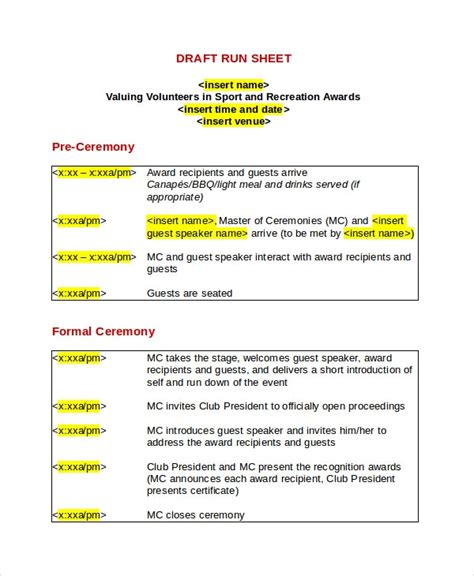 Rundown microsoft word templates are ready to use and print. 16+ Run Sheet Templates - PDF, DOC | Free & Premium Templates