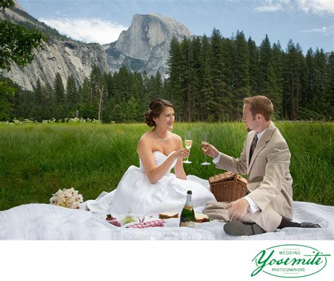 Newlyweds Picnic In Cooks Meadow Yosemite Wedding Photographers