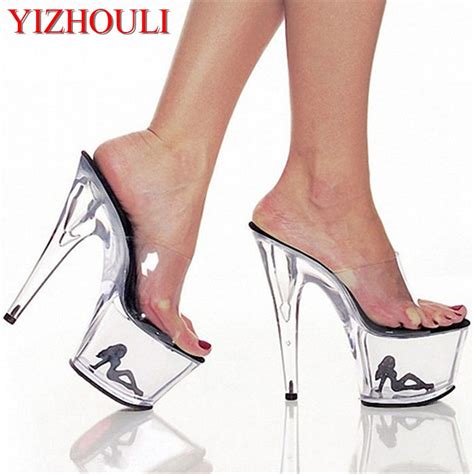 Clear Crystal 17cm Sexy High Heel Platforms Sandals 7 Inch Model Shoes