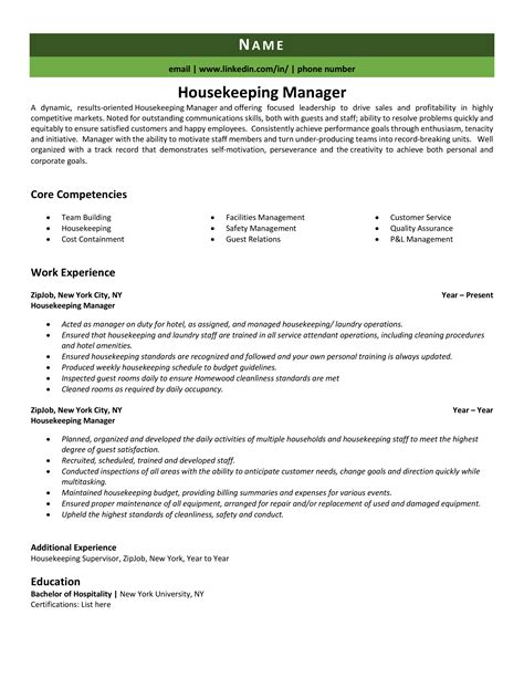 Housekeeping Manager Resume Example And Guide Zipjob