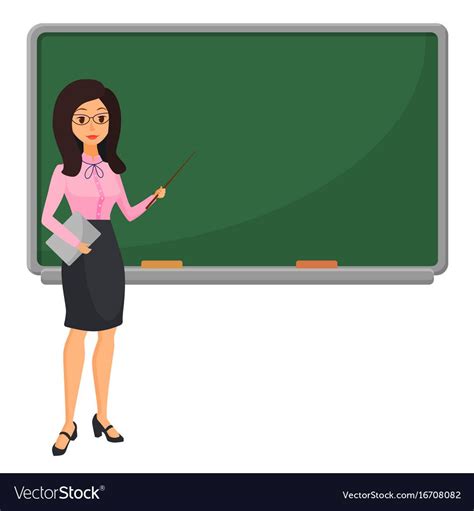 Young Female Teacher Near Blackboard Teaching Vector Image On