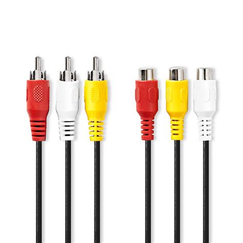 Composite Video Cable 3x Rca Male 3x Rca Female Nickel Plated