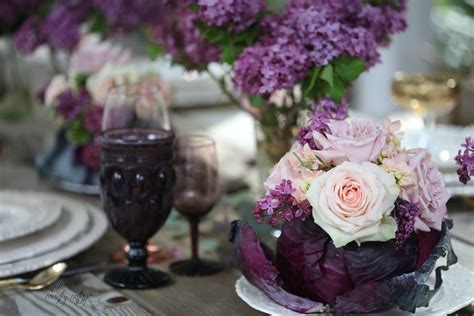 Entertaining Lilacs Roses And Purple Cabbage Table Setting French