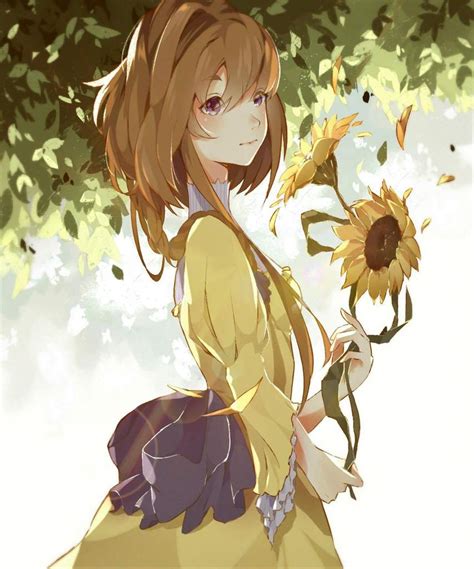Anime Girl Holding A Sunflower