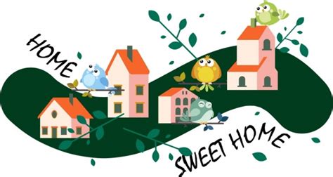 Home Sweet Home Background Cute Birds Houses Icons Vectors Graphic Art