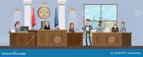 Court Building Interior With Courtroom Trial Process Stock Vector