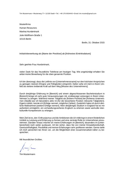 Initiativbewerbung ⇒ tipps zur gestaltung & form sowie zum aufbau & inhalt ✓ beispielformulierungen ✓ kostenloses muster. Initiativbewerbung: Muster für Sekretär/-in ...