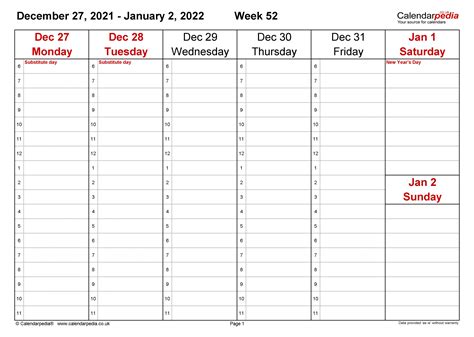 January 2021 Weekly Calendar Printable Calendar Design