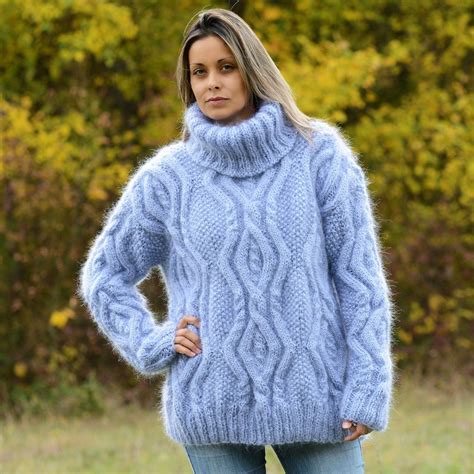 Extravagantza Blue Hand Knit Mohair Sweater Fuzzy Boxy Fluffy Pullover