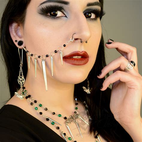 Extreme Spiked And Beaded Stainless Steel Nose Lip To Ear Chain Ayame Designs