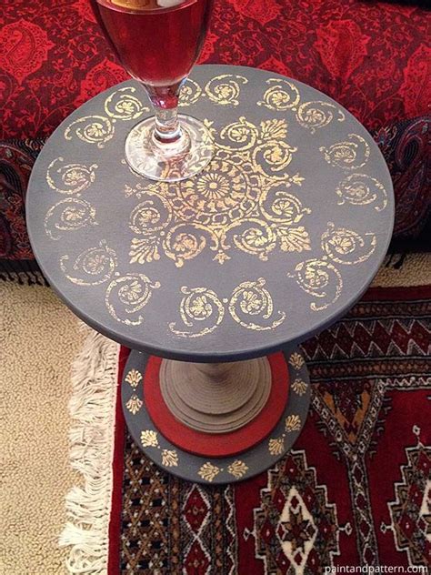 Haton side table, round white modern home decor coffee tea end table for living room, bedroom and balcony, easy assembly (16.5 × 20.5 inches). DIY Stenciled Side Table Inspired by Florentine Trays ...