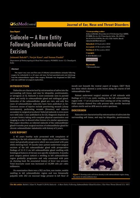 Pdf Sialocele A Rare Entity Following Submandibular Gland Excision