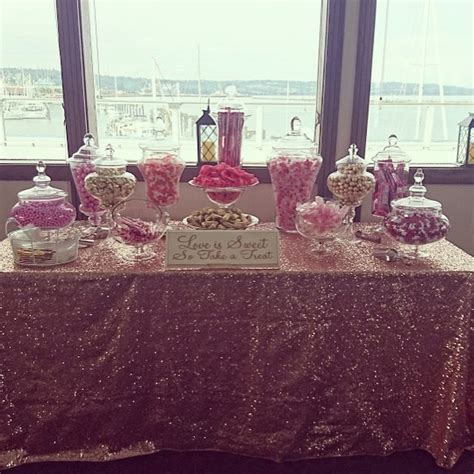 Pink And Gold Candy Buffet With A Blush Sequin Tablecloth Gold Candy