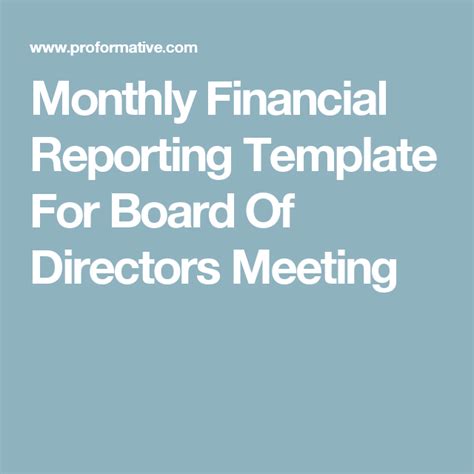 Monthly Financial Reporting Template For Board Of Directors Meeting