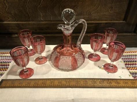Cranberry Glass Vintage Decanter And Glasses Drinking Set Antique Price Guide Details Page