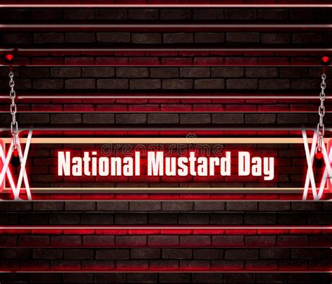 August National Mustard Day Neon Text Effect On Bricks Background
