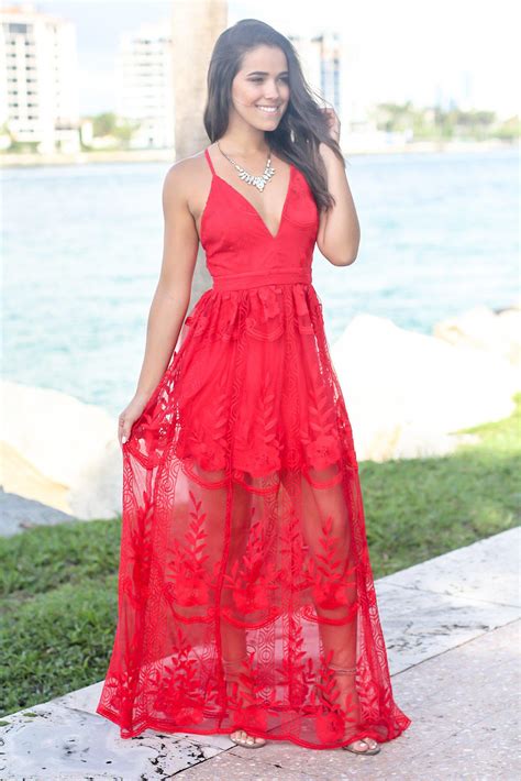 Red Embroidered Maxi Dress With Criss Cross Back Maxi Dresses Saved