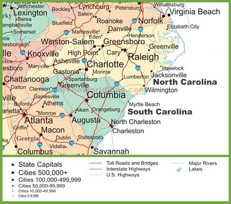 Collection Pictures Map Of North And South Carolina With Cities Stunning