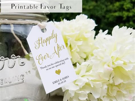 Happily Ever After Wedding Tag Printable Gold Glitter Favor Etsy