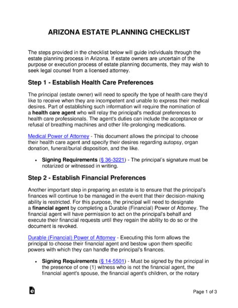 Free Arizona Estate Planning Checklist PDF Word EForms