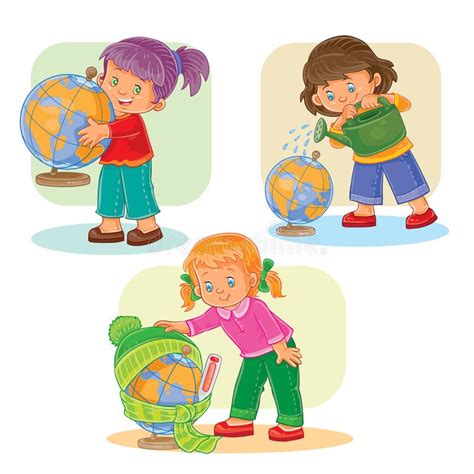 Placez Les Petites Filles Dicônes Jouant Avec Le Globe Illustration
