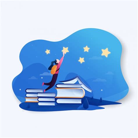 Premium Vector Girl Chasing Dream Over A Book