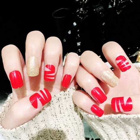 2018 new fashion beautiful 24pcs red nail tip artificial false acrylic design fake french full