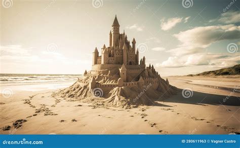 Grand Sandcastle On The Beach During A Summer Day Sand Castle On The Tropical Beach Stock