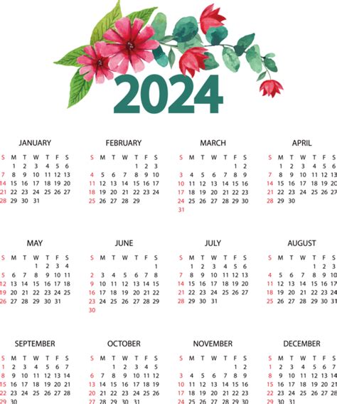 2024 Yearly Calendar Flower Drawing Design For 2024 Y