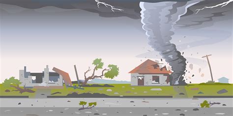 Tornado Zerstört Häuser Landschaftsillustration Stock Vektor Art Und