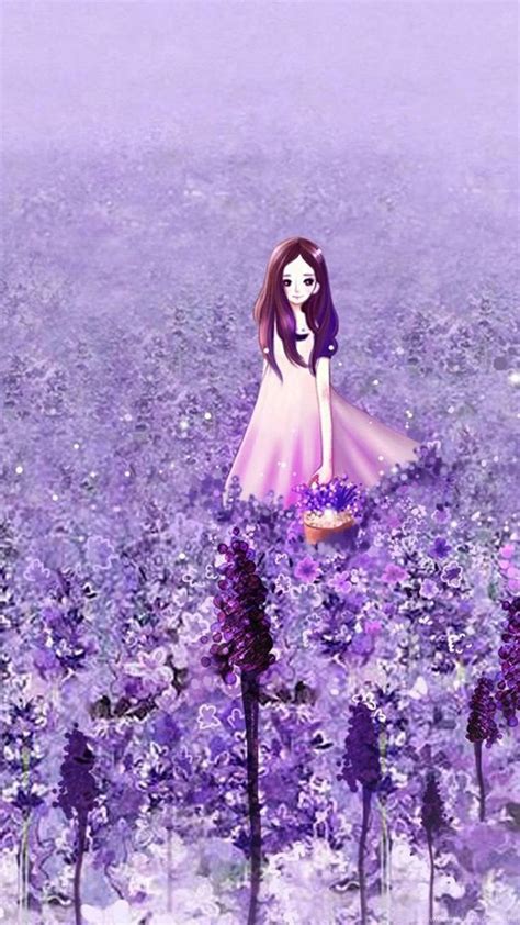 Anime Cute Girl In Purple Flower Garden Iphone 6 Wallpapers Desktop