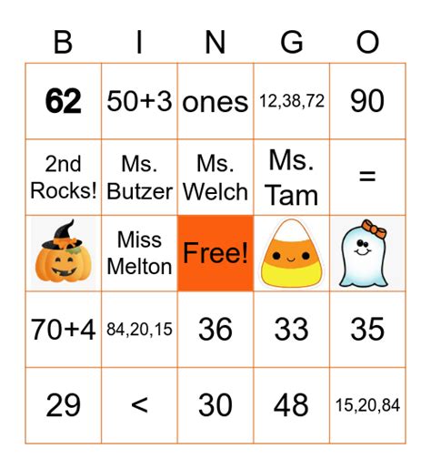 Halloween Math Bingo Bingo Card
