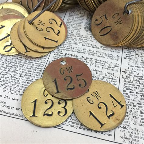 Antique Numbered Brass Tags Set Of 3 Black Numbers On Solid Metal Tags