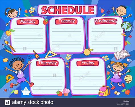 School Timetable Schedule Colorful Vector Illustration Stock Vector