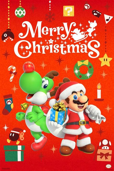 Laminated Merry Christmas Mario And Yoshi Nintendo