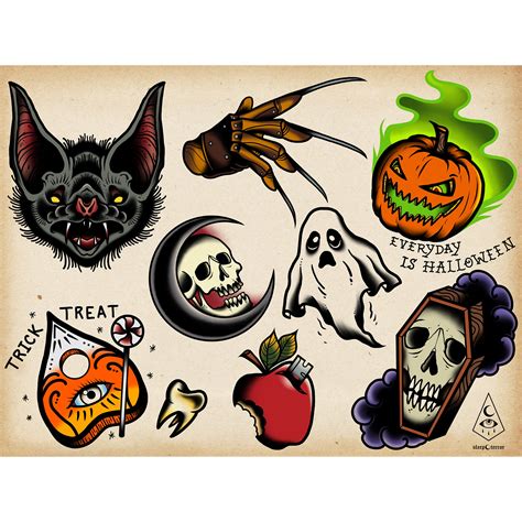 Every Day Is Halloween Tattoo Flash Sheet Sleep Terror Co Horror