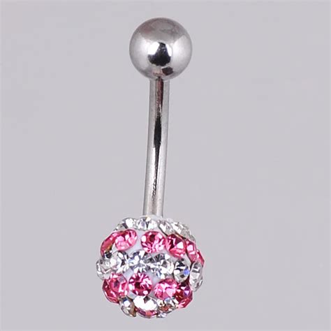 New Arrival Bling Pink White Crystal Dangle Navel Belly Button