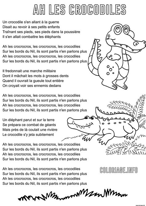 Coloriage Ah Les Crocodiles Comptine Enfants Avec Paroles Dessin Comptine à imprimer