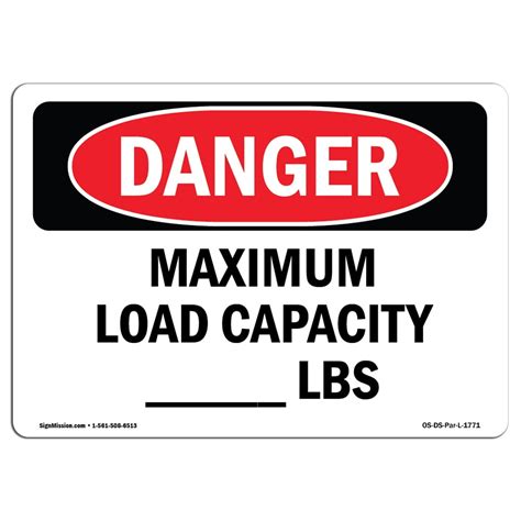 Osha Danger Sign Maximum Load Capacity Lbs Choose From Aluminum