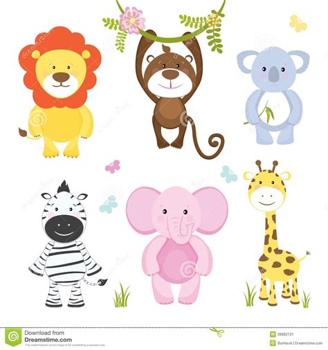 Set Of Cute Vector Cartoon Wild Animals Stock Vector Illustration Of