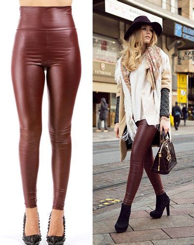 Oxblood Faux Leather High Waisted Leggings Red Leather Pants Winter Fashion Outfits