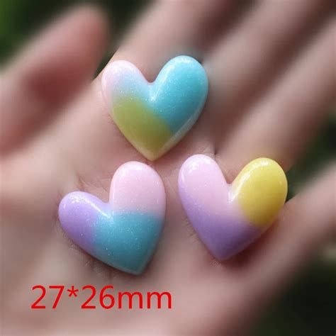 30pcs lot kawaii resin heart flat back resin cabochons accessories 27 26mm in figurines