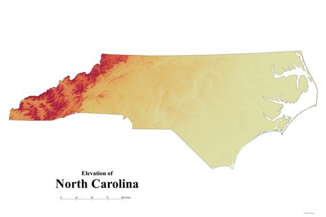 North Carolina Elevation Map Etsy