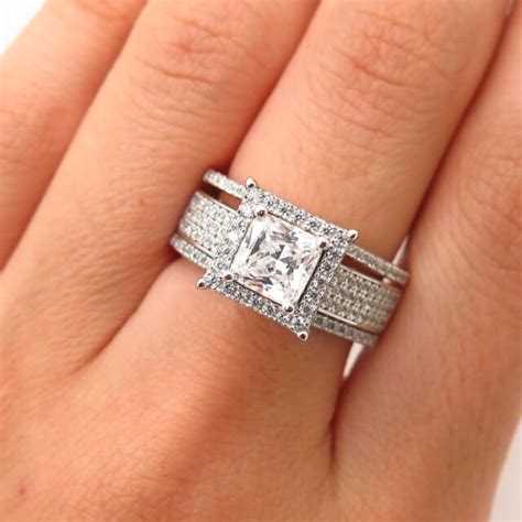 925 Sterling Swarovski Crystal Set Of 2 Stackable Engagement Ring Size