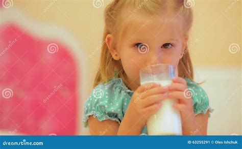 Adorable Little Girl Drinking Milk Stock Video Video Of Eyes