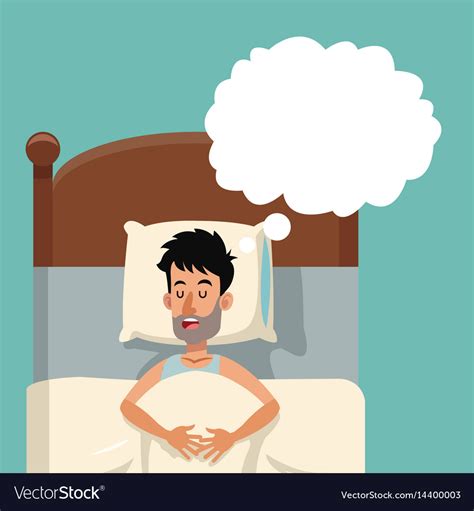 Cartoon Unhealthy Man Sleep Bed Dreaming Vector Image